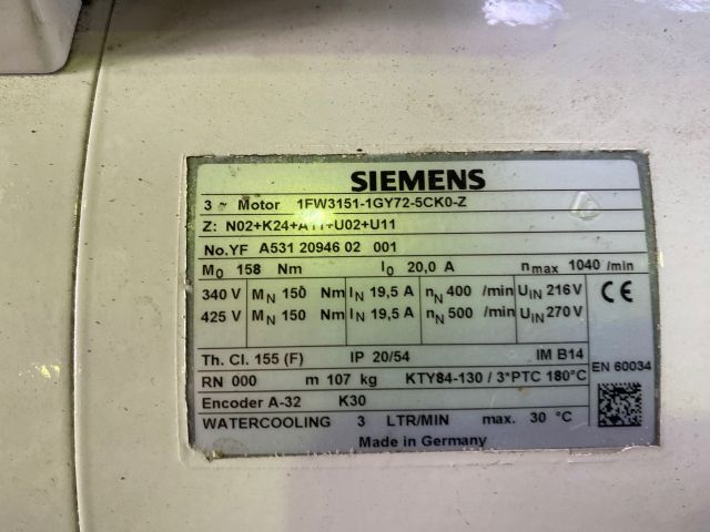 Siemens Motorenkombination  Simontics torque motor 1FW3151-1GY72-5CK0-Z, 1FW3151-1GY72-5CK4-Z / Plastifizieren, Einspritzen