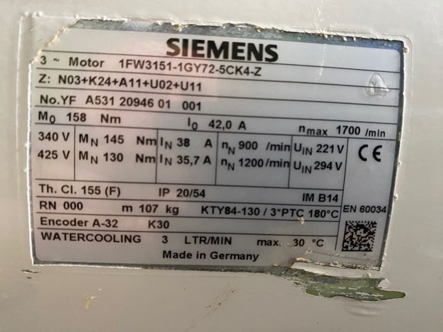 Siemens Motorenkombination  Simontics torque motor 1FW3151-1GY72-5CK0-Z, 1FW3151-1GY72-5CK4-Z / Plastifizieren, Einspritzen