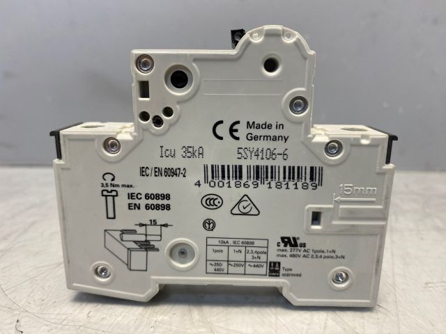 4x Siemens Leistungsschutzschalter 5SY41, 230/400V, 10kA, 1-polig, B, 6A / 5SY4106-6 / 0612548