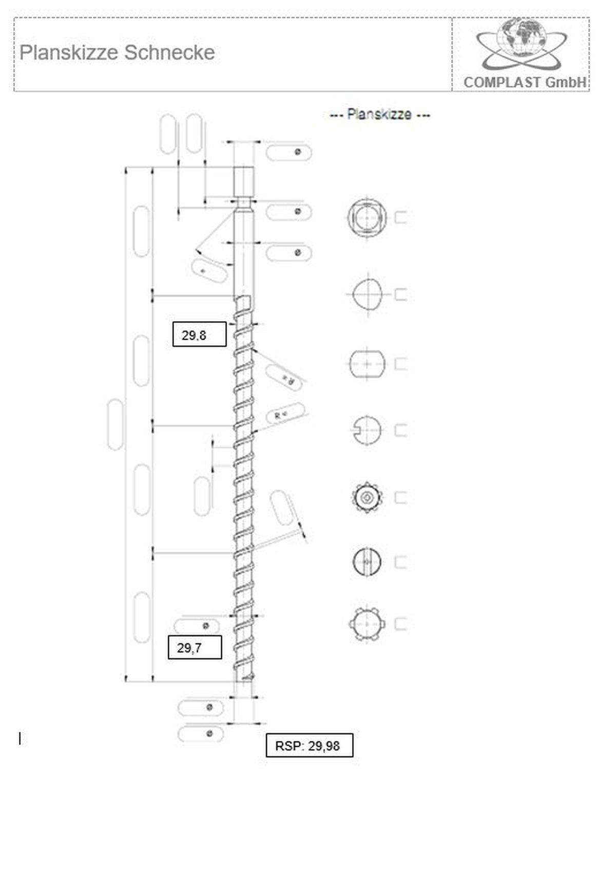 Ferromatik Milacron Plastifizierschnecke IU265, Ø 30 mm, mit RSP